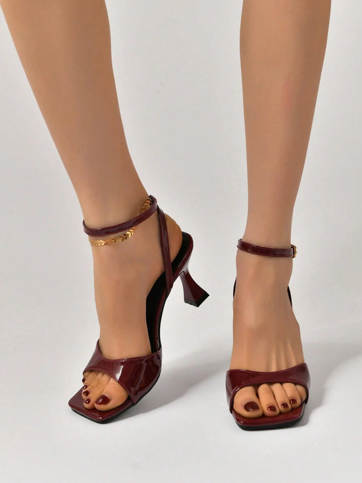 SHEIN Sandalias de tacón alto con punta cuadrada para mujer, con cordones y punta abierta - Quierox - Tienda Online