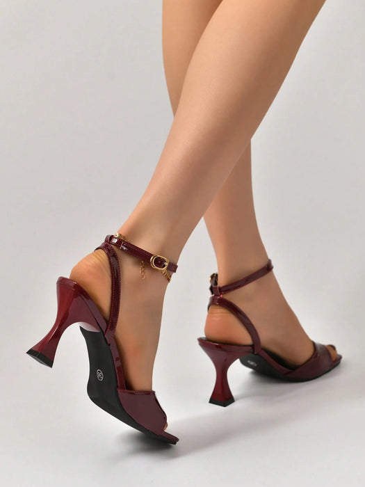 SHEIN Sandalias de tacón alto con punta cuadrada para mujer, con cordones y punta abierta - Quierox - Tienda Online