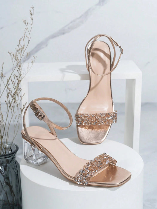 Shein Sandalias de tacón alto de moda para mujer con tacones de cristal y decoración de diamantes de imitación - Quierox - Tienda Online