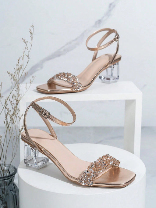 Shein Sandalias de tacón alto de moda para mujer con tacones de cristal y decoración de diamantes de imitación - Quierox - Tienda Online