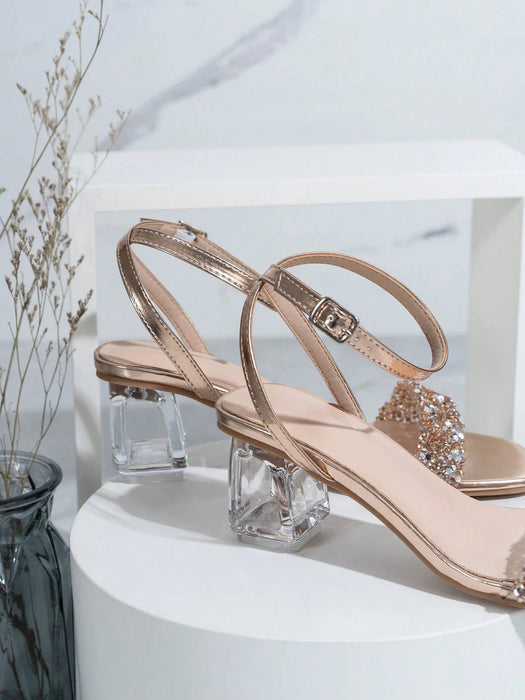 Shein Sandalias de tacón alto de moda para mujer con tacones de cristal y decoración de diamantes de imitación - Quierox - Tienda Online