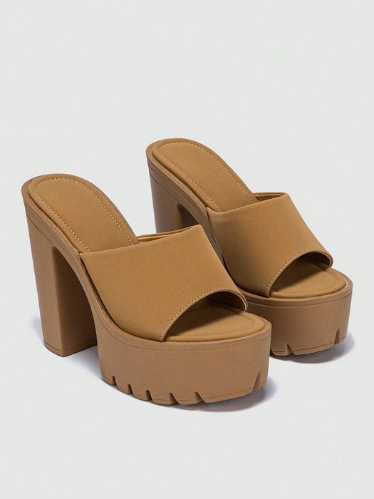 SHEIN Sandalias de tacón alto informales, transpirables, color marrón, con plataforma, sin cordones - Quierox - Tienda Online