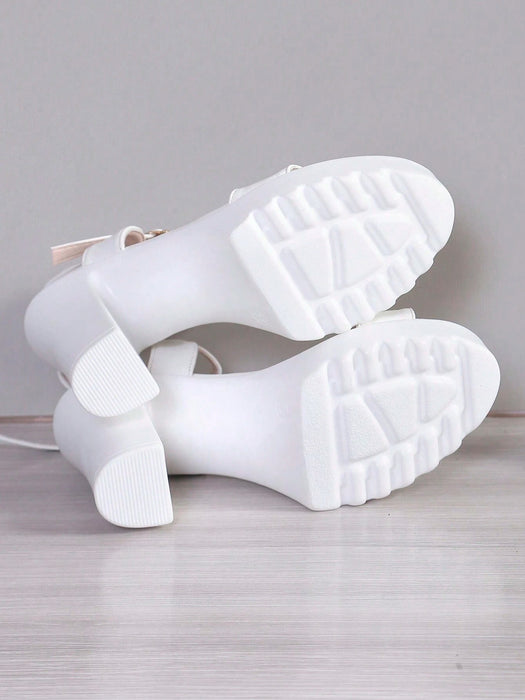 Shein Sandalias de tacón alto para mujer con plataforma gruesa e impermeable, estilo peep - toe y puntera abierta - Quierox - Tienda Online