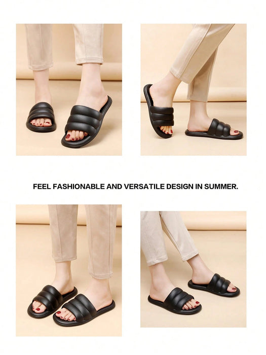 Shein Sandalias de una sola banda para mujer, de EVA sólida, color negro - Quierox - Tienda Online