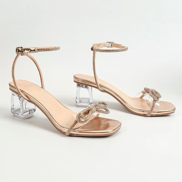 Shein Sandalias de verano con tacón alto y hebilla para mujer, sandalias de moda con hebilla en el tobillo y nudo - Quierox - Tienda Online
