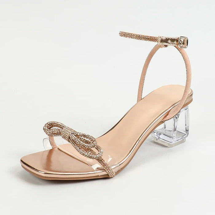 Shein Sandalias de verano con tacón alto y hebilla para mujer, sandalias de moda con hebilla en el tobillo y nudo - Quierox - Tienda Online