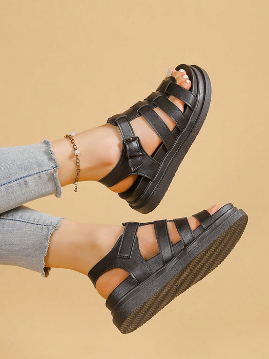 SHEIN Sandalias planas para mujer de verano con suela gruesa, estilo romano, antideslizantes - Quierox - Tienda Online