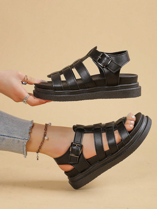 SHEIN Sandalias planas para mujer de verano con suela gruesa, estilo romano, antideslizantes - Quierox - Tienda Online