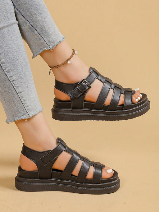 SHEIN Sandalias planas para mujer de verano con suela gruesa, estilo romano, antideslizantes - Quierox - Tienda Online