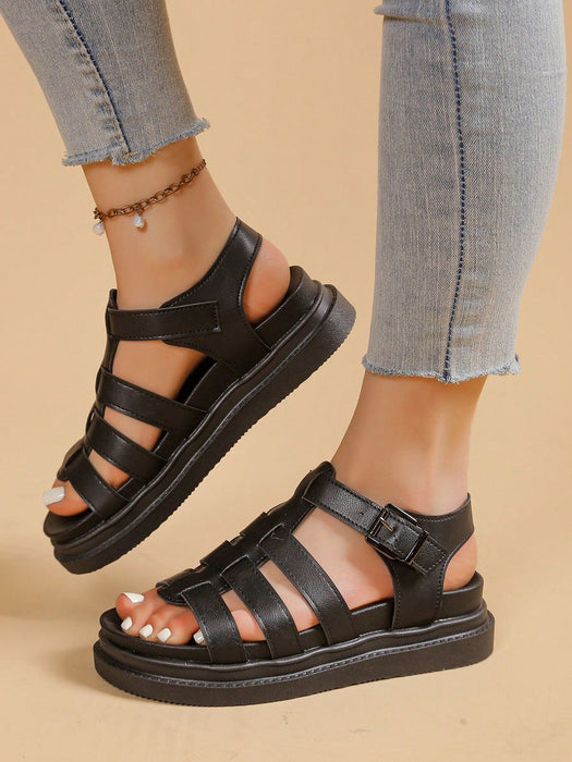 SHEIN Sandalias planas para mujer de verano con suela gruesa, estilo romano, antideslizantes - Quierox - Tienda Online