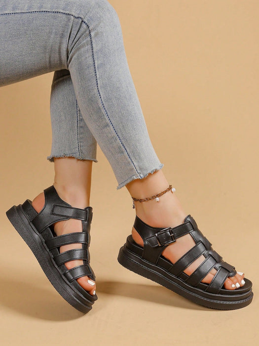 SHEIN Sandalias planas para mujer de verano con suela gruesa, estilo romano, antideslizantes - Quierox - Tienda Online