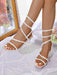 Shein Sandalias sexis de tacón alto con punta cuadrada para mujer, con diamantes de imitación - Quierox - Tienda Online