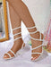 Shein Sandalias sexis de tacón alto con punta cuadrada para mujer, con diamantes de imitación - Quierox - Tienda Online
