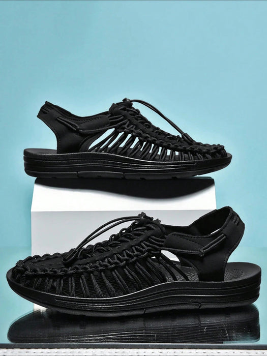 Shein Sandalias tejidas negras de talla grande para hombre, sandalias de malla para uso diario - Quierox - Tienda Online