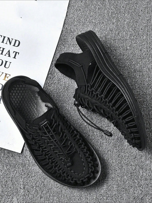 Shein Sandalias tejidas negras de talla grande para hombre, sandalias de malla para uso diario - Quierox - Tienda Online