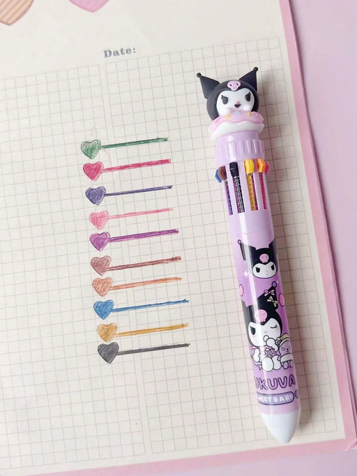 Shein SANRIO 1 Bolígrafo de presión de diez colores de gel de dibujos animados Kawaii - Quierox - Tienda Online