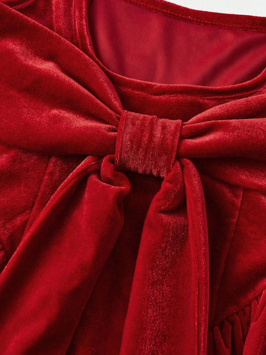 SHEIN Serisse Kids - Vestido elegante de terciopelo con lazo en la cintura, sin mangas - Quierox - Tienda Online