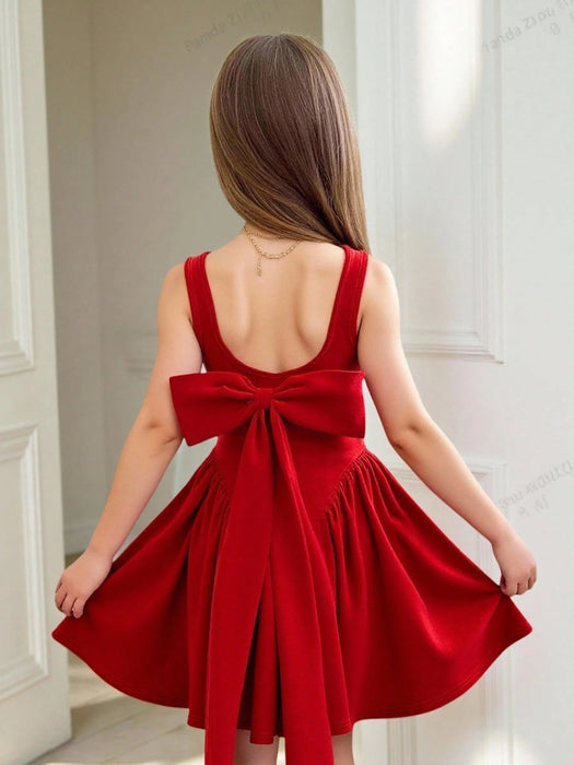 SHEIN Serisse Kids - Vestido elegante de terciopelo con lazo en la cintura, sin mangas - Quierox - Tienda Online