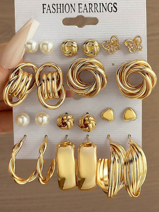 SHEIN Set de 11 pares de aretes decorados con perlas falsas y corazones - Quierox - Tienda Online