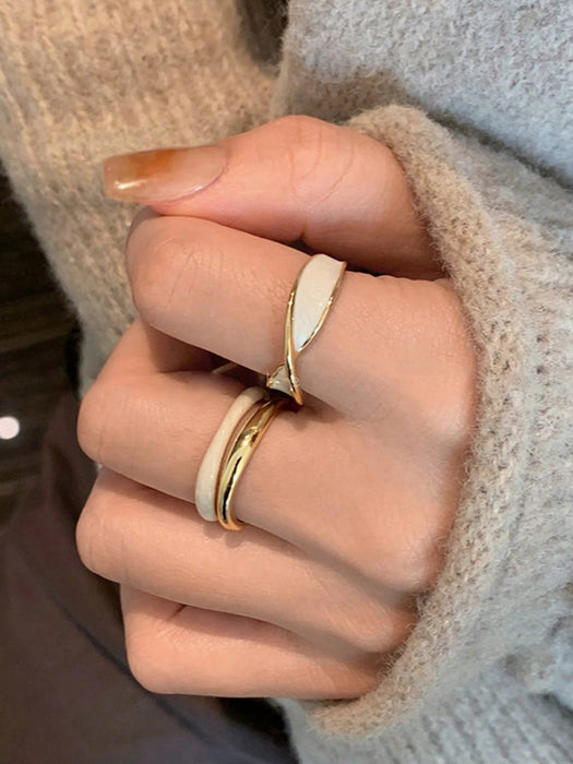 Shein Set de 2 anillos de capa doble de color oro y cruz enchapada - Quierox - Tienda Online