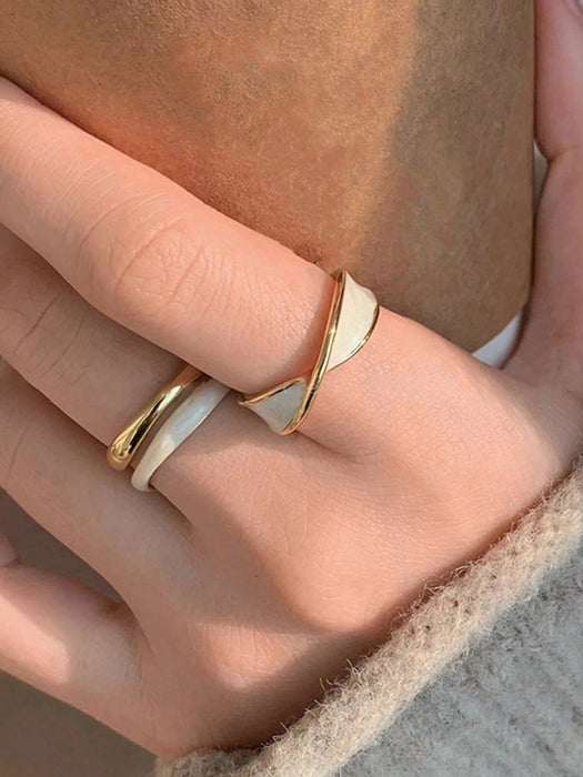 Shein Set de 2 anillos de capa doble de color oro y cruz enchapada - Quierox - Tienda Online