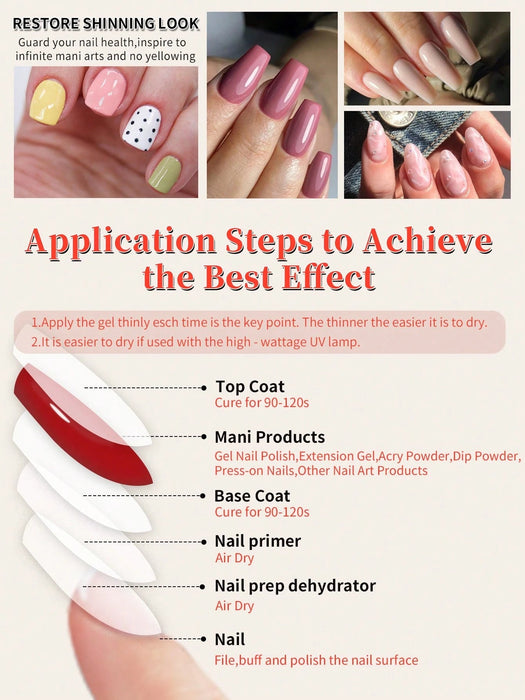 Shein Set de 2 esmaltes de uñas en gel UV/LED de 7 ml, sin necesidad de limpiar, con capa base y capa superior. - Quierox - Tienda Online