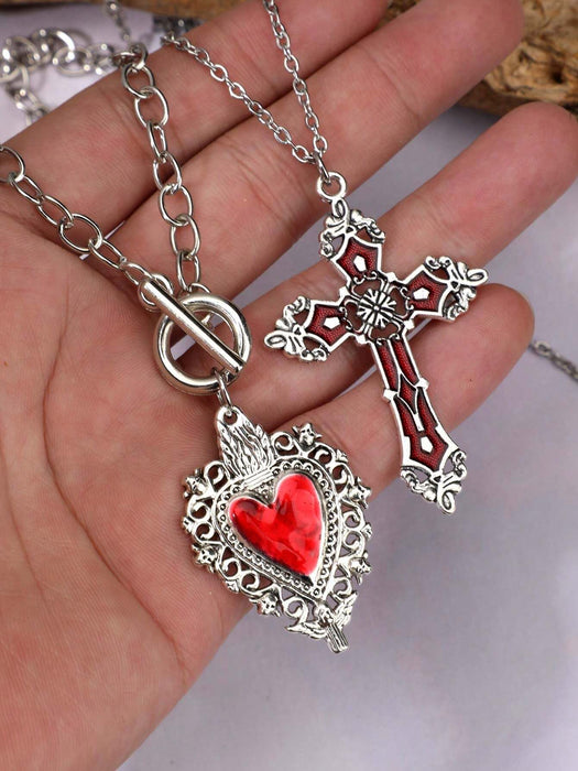 SHEIN Set de 2 piezas: Collar con colgante de corazón y cruz estilo gótico - Quierox - Tienda Online