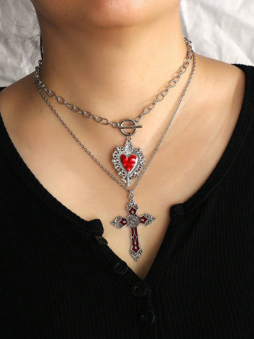 SHEIN Set de 2 piezas: Collar con colgante de corazón y cruz estilo gótico - Quierox - Tienda Online