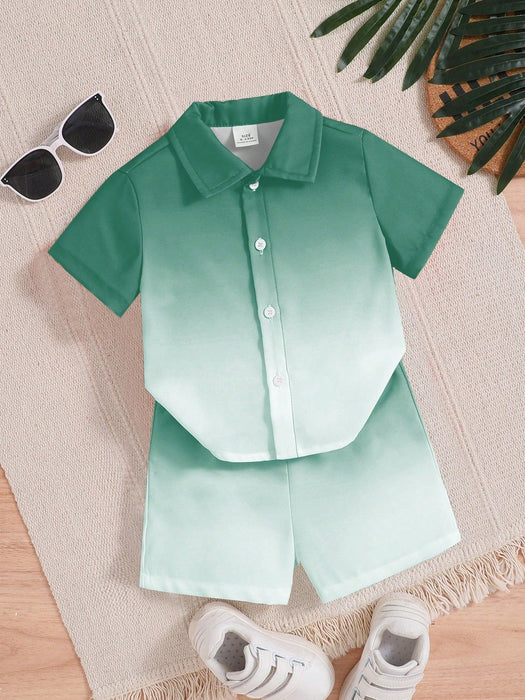 Shein Set de 2 piezas de top de manga corta y shorts con efecto degradado para niño - Quierox - Tienda Online