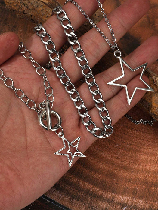 SHEIN Set de 3 cadenas de acero inoxidable con colgante de estrella para hombres - Quierox - Tienda Online