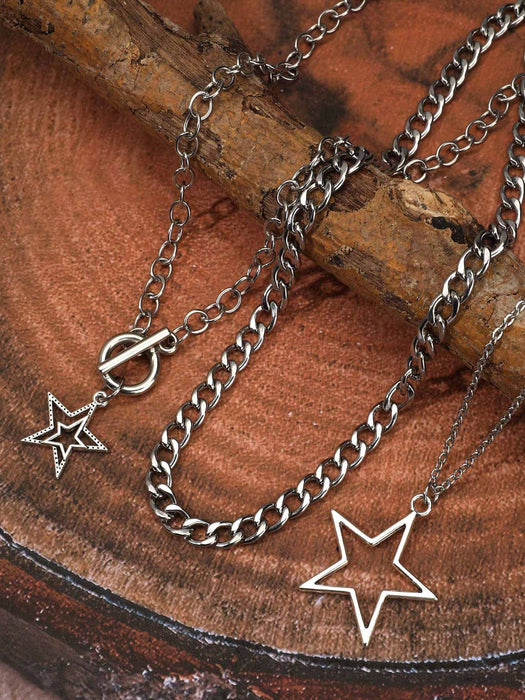 SHEIN Set de 3 cadenas de acero inoxidable con colgante de estrella para hombres - Quierox - Tienda Online
