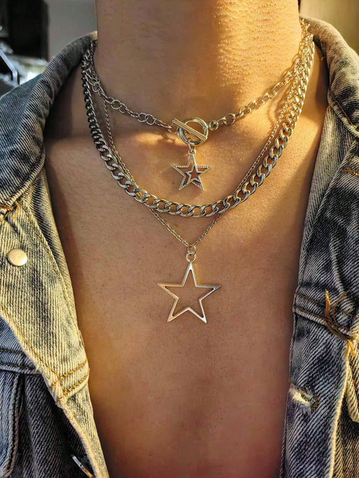 SHEIN Set de 3 cadenas de acero inoxidable con colgante de estrella para hombres - Quierox - Tienda Online