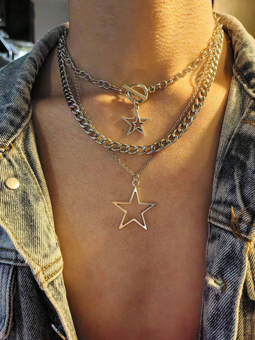 SHEIN Set de 3 cadenas de acero inoxidable con colgante de estrella para hombres - Quierox - Tienda Online