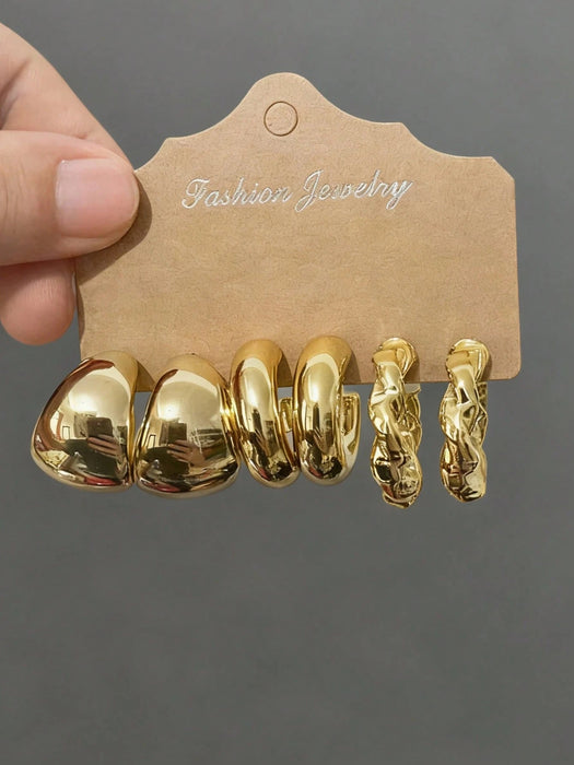 SHEIN Set de 3 pares de pendientes de aro gruesos dorados para mujeres - Quierox - Tienda Online