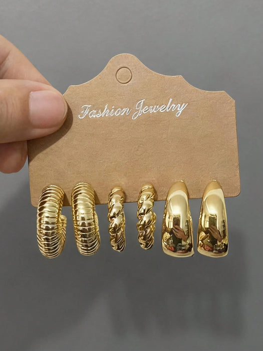 SHEIN Set de 3 pares de pendientes de aro gruesos dorados para mujeres - Quierox - Tienda Online