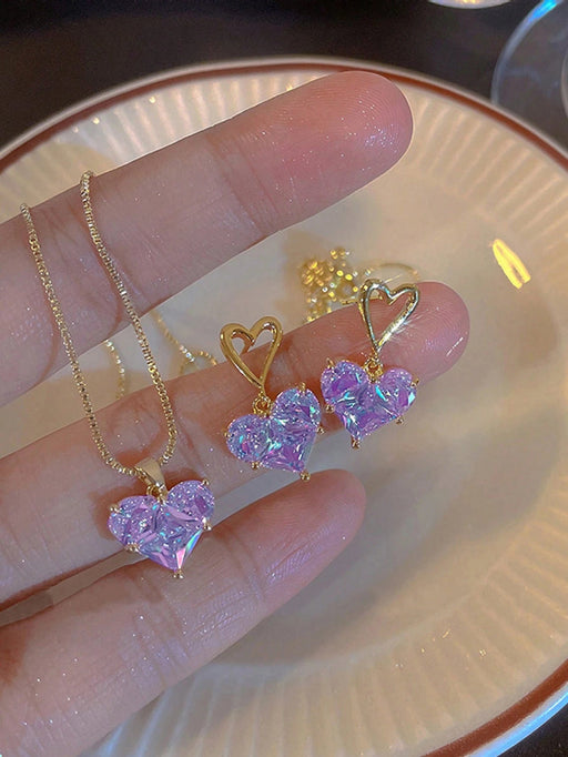 Shein Set de 3 piezas de joyería con collar con colgante de corazón y pendientes - Quierox - Tienda Online