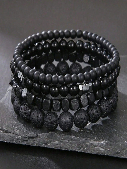 SHEIN Set de 4 piezas de pulseras de cuentas de madera y piedra volcánica - Quierox - Tienda Online