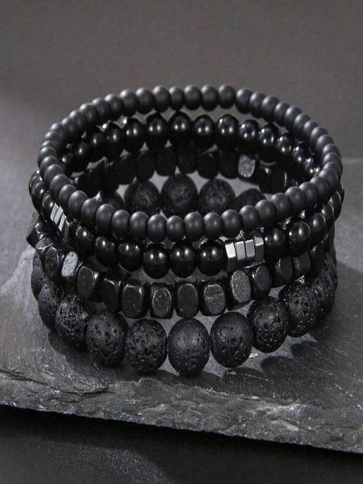 SHEIN Set de 4 piezas de pulseras de cuentas de madera y piedra volcánica - Quierox - Tienda Online