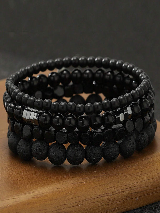 SHEIN Set de 4 piezas de pulseras de cuentas de madera y piedra volcánica - Quierox - Tienda Online