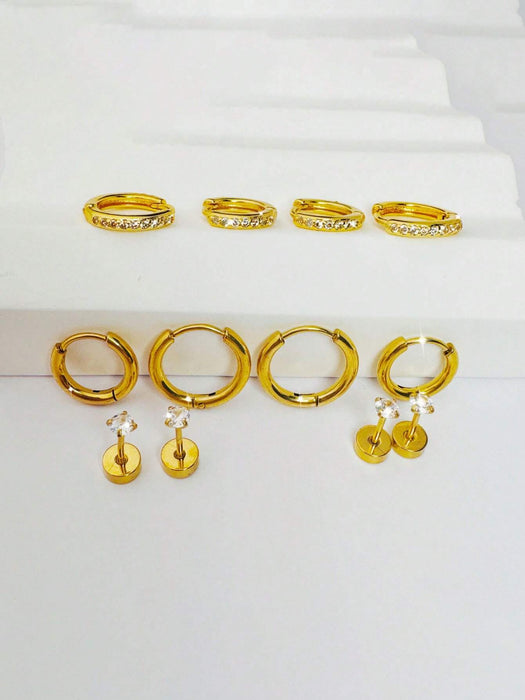 SHEIN Set de 6 piezas de aretes elegantes, aretes de acero inoxidable - Quierox - Tienda Online