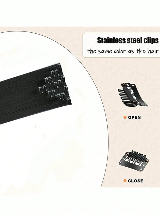 Shein Set de 7 extensiones de cabello de 24" con clip, cabello negro liso, ombre natural, fibra resistente al calor, para mujeres - Quierox - Tienda Online