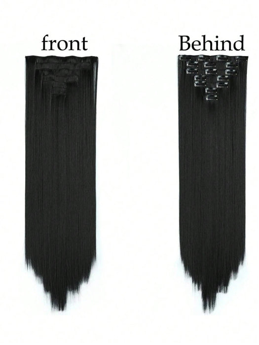 Shein Set de 7 extensiones de cabello de 24" con clip, cabello negro liso, ombre natural, fibra resistente al calor, para mujeres - Quierox - Tienda Online