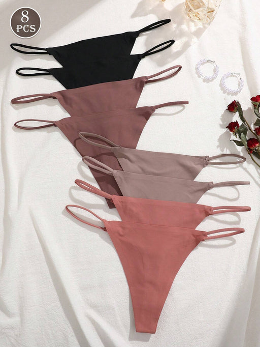 SHEIN Set de 8 tangas sin costuras de unicolor y talle bajo, bragas sexys para mujeres - Quierox - Tienda Online