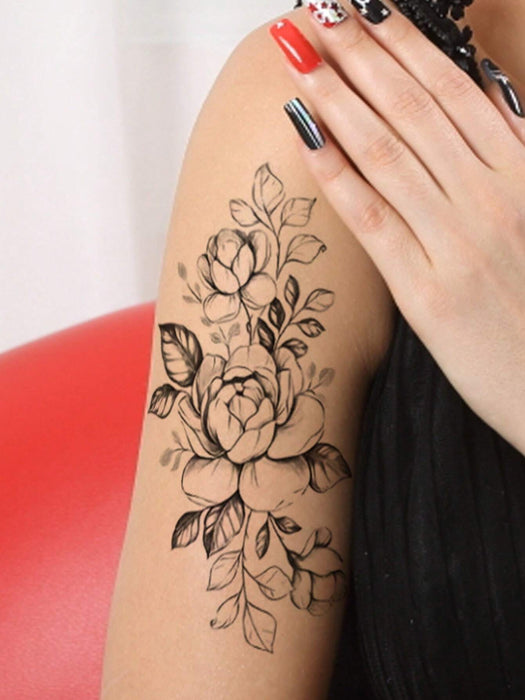 Shein Set de 8 tatuajes temporales de tótem negro con purpurina, con diseños de dragón, serpiente, peonía y mas - Quierox - Tienda Online