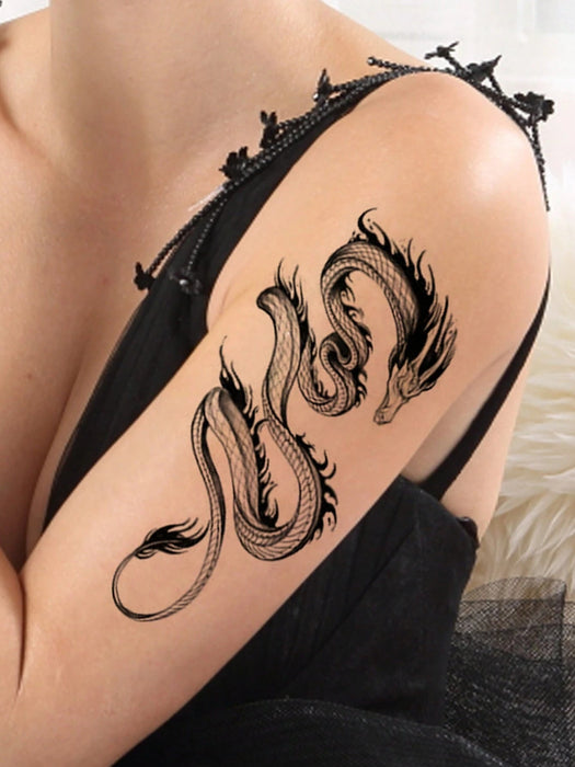 Shein Set de 8 tatuajes temporales de tótem negro con purpurina, con diseños de dragón, serpiente, peonía y mas - Quierox - Tienda Online