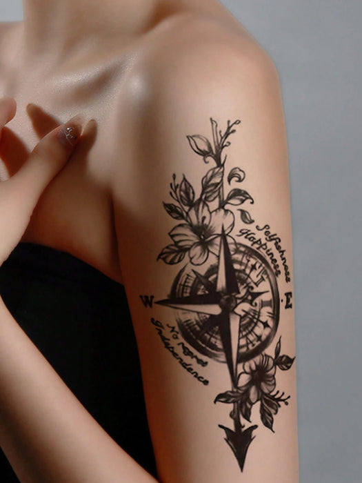 Shein Set de 8 tatuajes temporales de tótem negro con purpurina, con diseños de dragón, serpiente, peonía y mas - Quierox - Tienda Online