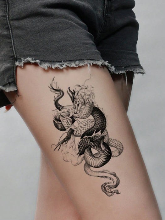 Shein Set de 8 tatuajes temporales de tótem negro con purpurina, con diseños de dragón, serpiente, peonía y mas - Quierox - Tienda Online