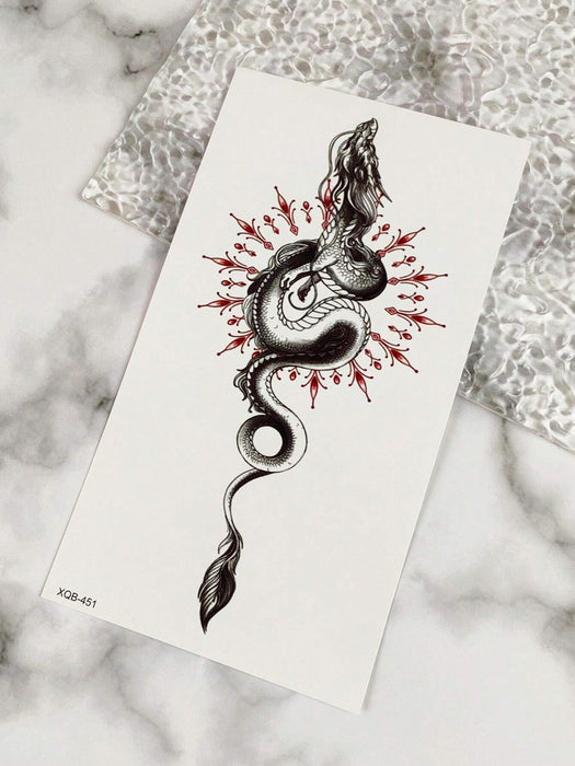 Shein Set de 8 tatuajes temporales de tótem negro con purpurina, con diseños de dragón, serpiente, peonía y mas - Quierox - Tienda Online