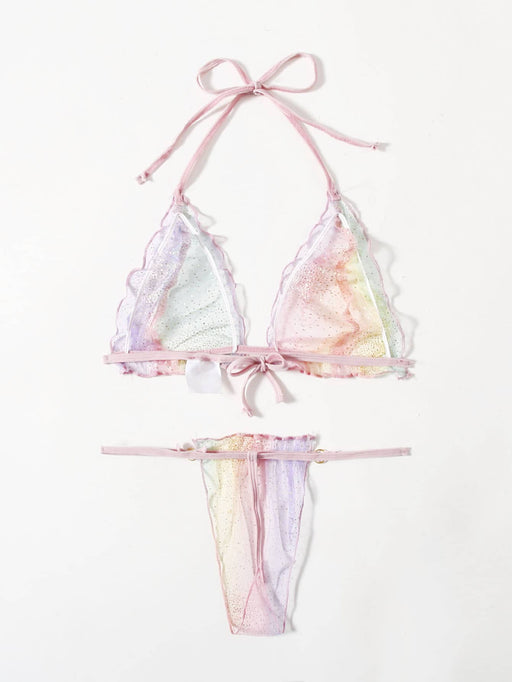 SHEIN Set de lencería ribete en forma de lechuga con malla transparente de ombré - Quierox - Tienda Online