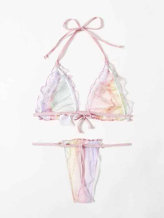 SHEIN Set de lencería ribete en forma de lechuga con malla transparente de ombré - Quierox - Tienda Online